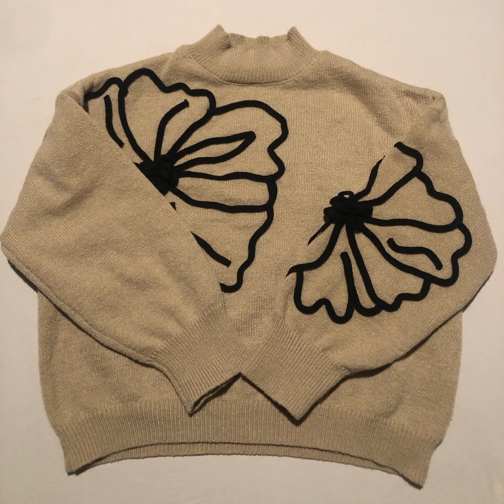 SHEIN Knitted Flower Mock Neck Sweater